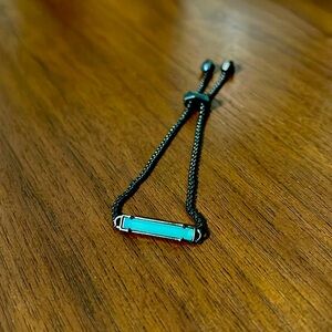 Black Adjustable Chain Bracelet with Light Turquoise Gem